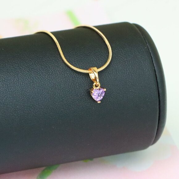 "Elegant Heart-Shaped Purple Pendant in Gold, XPPT1304 - Picture 7 of 12
